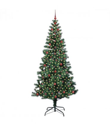 vidaXL Artificial Pre-lit Christmas Tree Green 240 cm PVC and Metal — Model: with leds &red balls