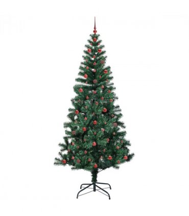 vidaXL Artificial Pre-lit Christmas Tree Green 240 cm PVC and Metal — Model: with leds &red balls