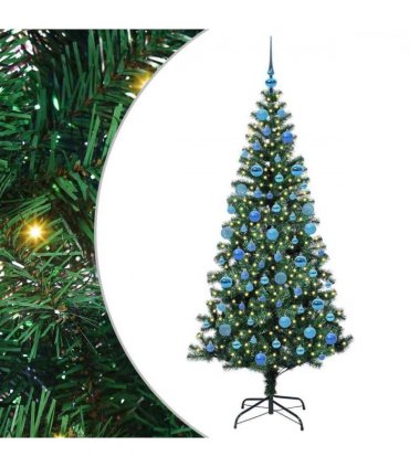 vidaXL Artificial Pre-lit Christmas Tree Green 180 cm PVC and Metal — Model: with leds &blue balls
