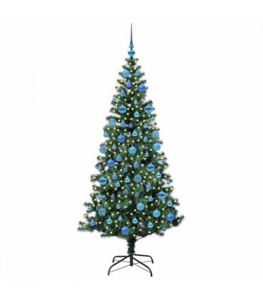 vidaXL Artificial Pre-lit Christmas Tree Green 180 cm PVC and Metal — Model: with leds &blue balls