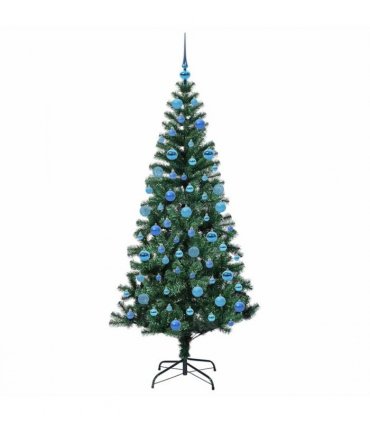 vidaXL Artificial Pre-lit Christmas Tree Green 180 cm PVC and Metal — Model: with leds &blue balls
