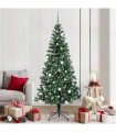 vidaXL Artificial Pre-lit Christmas Tree Green 210 cm PVC and Metal — Model: with leds &white/grey balls