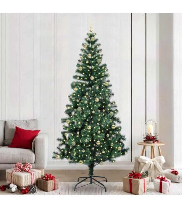 vidaXL Artificial Pre-lit Christmas Tree Green 240 cm PVC and Metal — Model: with leds &gold balls