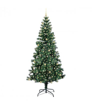 vidaXL Artificial Pre-lit Christmas Tree Green 240 cm PVC and Metal — Model: with leds &gold balls