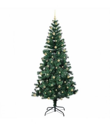 vidaXL Artificial Pre-lit Christmas Tree Green 240 cm PVC and Metal — Model: with leds &gold balls