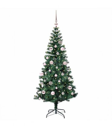 vidaXL Artificial Pre-lit Christmas Tree Green 150 cm PVC and Metal — Model: with leds &pink balls