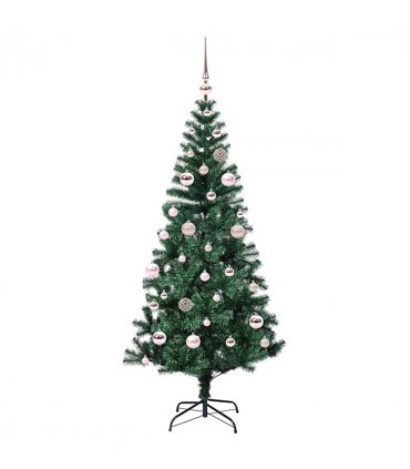 vidaXL Artificial Pre-lit Christmas Tree Green 150 cm PVC and Metal — Model: with leds &pink balls