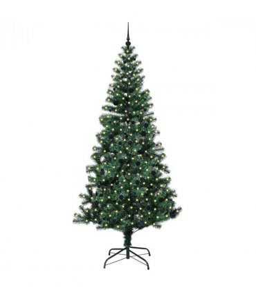 vidaXL Artificial Pre-lit Christmas Tree Green 240 cm PVC and Metal — Model: with leds &black balls