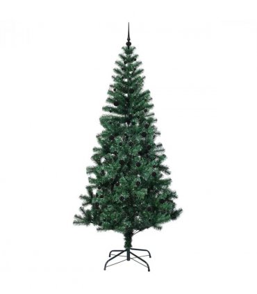 vidaXL Artificial Pre-lit Christmas Tree Green 240 cm PVC and Metal — Model: with leds &black balls
