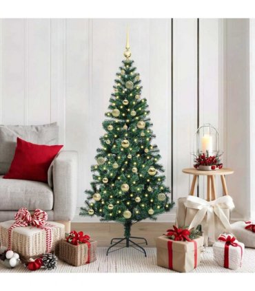 vidaXL Artificial Pre-lit Christmas Tree Green 150 cm PVC and Metal — Model: with leds &gold balls