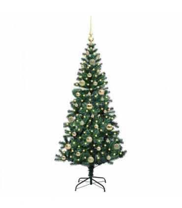 vidaXL Artificial Pre-lit Christmas Tree Green 150 cm PVC and Metal — Model: with leds &gold balls
