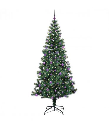 vidaXL Artificial Pre-lit Christmas Tree Green 240 cm PVC and Metal — Model: with leds &lilac balls