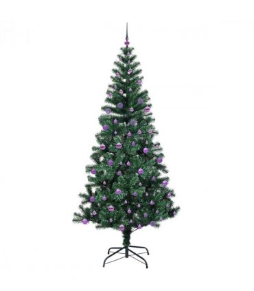 vidaXL Artificial Pre-lit Christmas Tree Green 240 cm PVC and Metal — Model: with leds &lilac balls