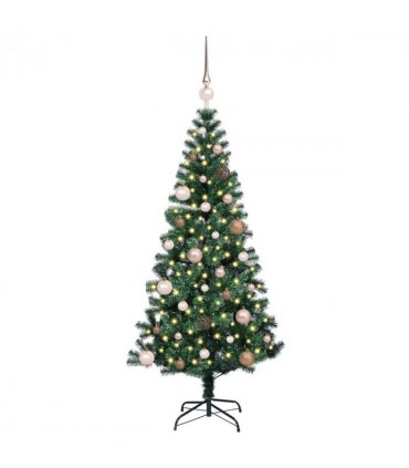 vidaXL Artificial Pre-lit Christmas Tree Green 150 cm PVC and Metal — Model: with leds &rose gold balls