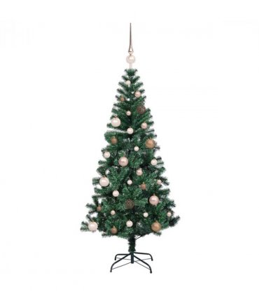 vidaXL Artificial Pre-lit Christmas Tree Green 150 cm PVC and Metal — Model: with leds &rose gold balls