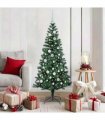 vidaXL Artificial Pre-lit Christmas Tree Green 150 cm PVC and Metal — Model: with leds &white balls