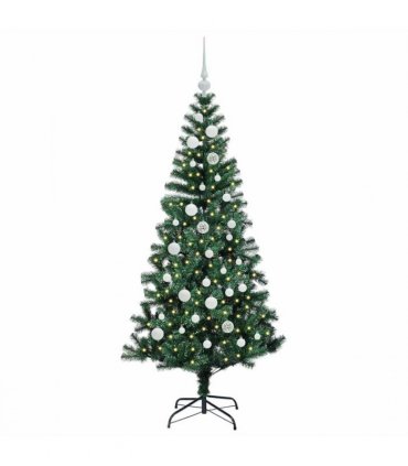 vidaXL Artificial Pre-lit Christmas Tree Green 150 cm PVC and Metal — Model: with leds &white balls