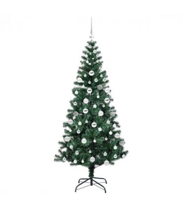 vidaXL Artificial Pre-lit Christmas Tree Green 180 cm PVC and Metal — Model: with leds &silver balls