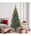 vidaXL Artificial Pre-lit Christmas Tree Green 180 cm PVC and Metal — Model: with leds &red balls