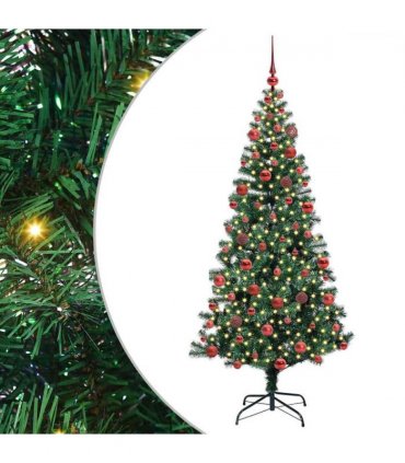 vidaXL Artificial Pre-lit Christmas Tree Green 180 cm PVC and Metal — Model: with leds &red balls