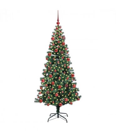 vidaXL Artificial Pre-lit Christmas Tree Green 180 cm PVC and Metal — Model: with leds &red balls