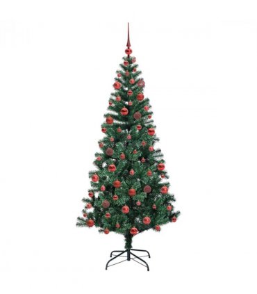 vidaXL Artificial Pre-lit Christmas Tree Green 180 cm PVC and Metal — Model: with leds &red balls