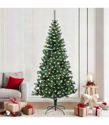 vidaXL Artificial Pre-lit Christmas Tree Green 210 cm PVC and Metal — Model: with leds