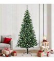 vidaXL Artificial Pre-lit Christmas Tree Green 210 cm PVC and Metal — Model: with leds