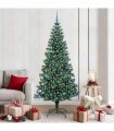 vidaXL Artificial Pre-lit Christmas Tree Green 210 cm PVC and Metal — Model: with leds &blue balls
