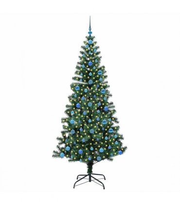 vidaXL Artificial Pre-lit Christmas Tree Green 210 cm PVC and Metal — Model: with leds &blue balls
