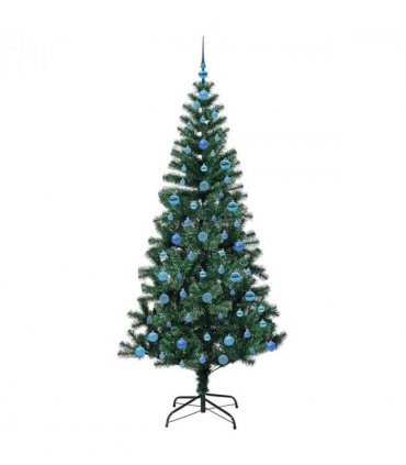 vidaXL Artificial Pre-lit Christmas Tree Green 210 cm PVC and Metal — Model: with leds &blue balls