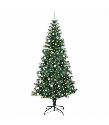 vidaXL Artificial Pre-lit Christmas Tree Green 240 cm PVC and Metal — Model: with leds &silver balls