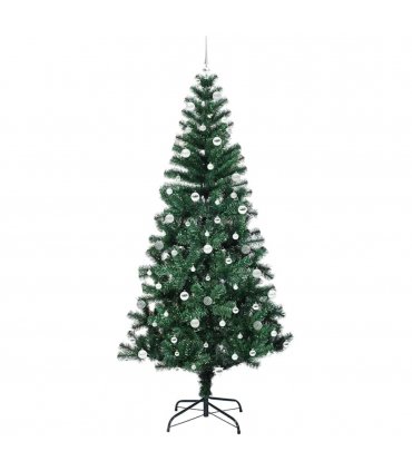 vidaXL Artificial Pre-lit Christmas Tree Green 240 cm PVC and Metal — Model: with leds &silver balls