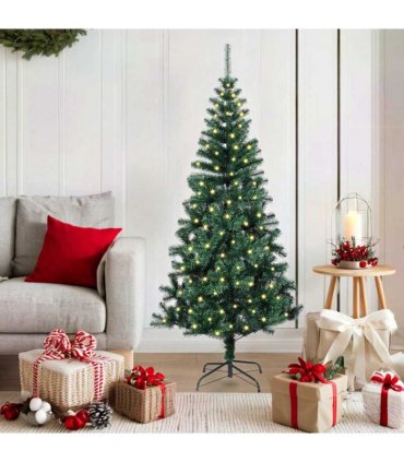 vidaXL Artificial Pre-lit Christmas Tree Green 150 cm PVC and Metal — Model: with leds