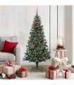vidaXL Artificial Pre-lit Christmas Tree Green 150 cm PVC and Metal — Model: with leds &red balls