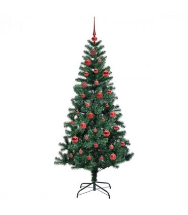 vidaXL Artificial Pre-lit Christmas Tree Green 150 cm PVC and Metal — Model: with leds &red balls