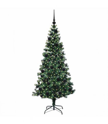 vidaXL Artificial Pre-lit Christmas Tree Green 180 cm PVC and Metal — Model: with leds &black balls