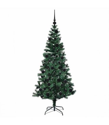 vidaXL Artificial Pre-lit Christmas Tree Green 180 cm PVC and Metal — Model: with leds &black balls