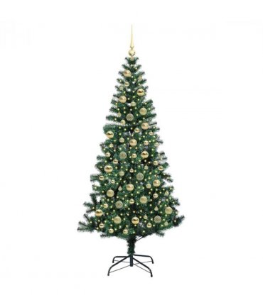 vidaXL Artificial Pre-lit Christmas Tree Green 210 cm PVC and Metal — Model: with leds &gold balls