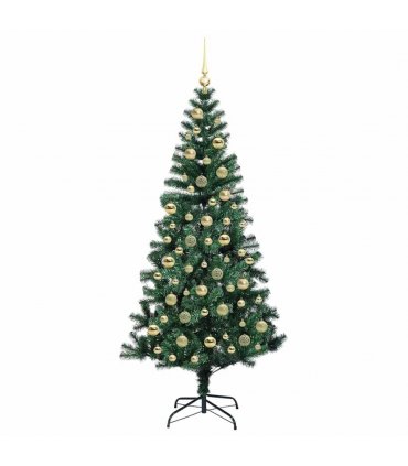 vidaXL Artificial Pre-lit Christmas Tree Green 210 cm PVC and Metal — Model: with leds &gold balls