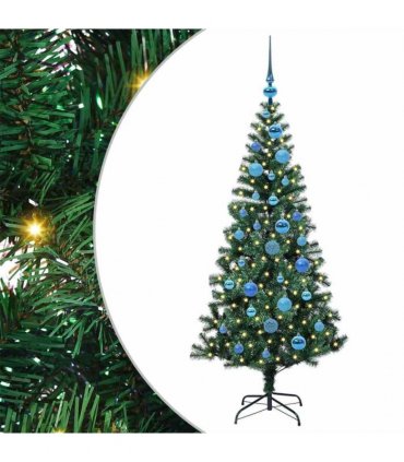 vidaXL Artificial Pre-lit Christmas Tree Green 150 cm PVC and Metal — Model: with leds &blue balls