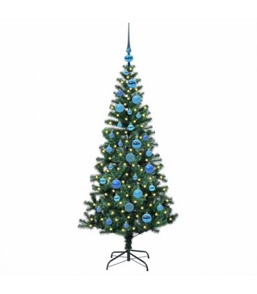 vidaXL Artificial Pre-lit Christmas Tree Green 150 cm PVC and Metal — Model: with leds &blue balls