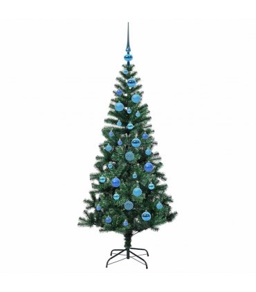 vidaXL Artificial Pre-lit Christmas Tree Green 150 cm PVC and Metal — Model: with leds &blue balls