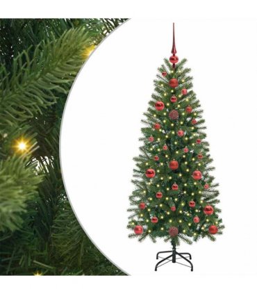 vidaXL Artificial Christmas Tree with 150 LEDs Green 120 cm PE and PVC — Model: with LEDs &red balls