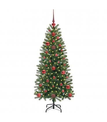 vidaXL Artificial Christmas Tree with 150 LEDs Green 120 cm PE and PVC — Model: with LEDs &red balls