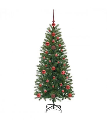 vidaXL Artificial Christmas Tree with 150 LEDs Green 120 cm PE and PVC — Model: with LEDs &red balls