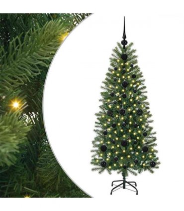 vidaXL Artificial Christmas Tree with 150 LEDs Green 120 cm PE and PVC — Model: with LEDs &black balls
