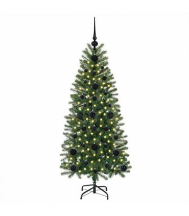 vidaXL Artificial Christmas Tree with 150 LEDs Green 120 cm PE and PVC — Model: with LEDs &black balls
