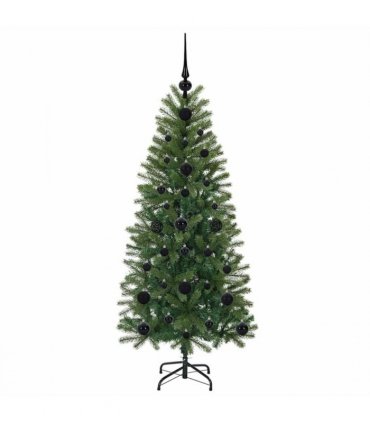 vidaXL Artificial Christmas Tree with 150 LEDs Green 120 cm PE and PVC — Model: with LEDs &black balls