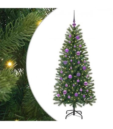 vidaXL Artificial Christmas Tree with 150 LEDs Green 150 cm PE and PVC — Model: with LEDs &lilac balls